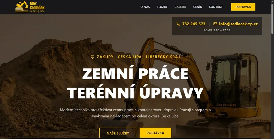 Ukázka webu sedlacek-zp.cz – zemní práce a terénní úpravy